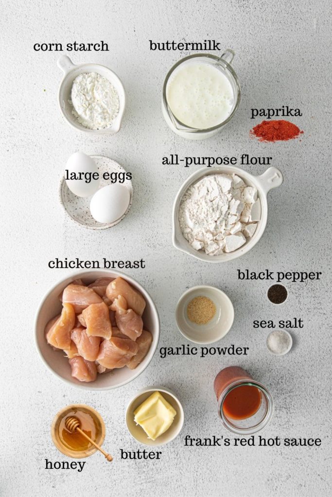 Ingredients for making buffalo chicken recipe.
