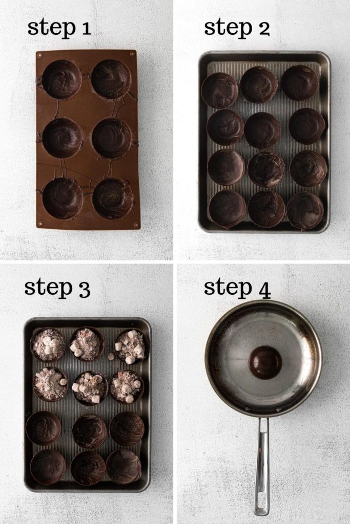 How to make peppermint hot cocoa bombs in 4 easy steps.
