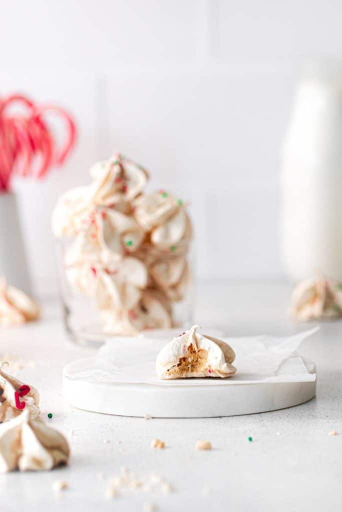 Homemade Trader Joe's Peppermint Meringue with a bite taken out.