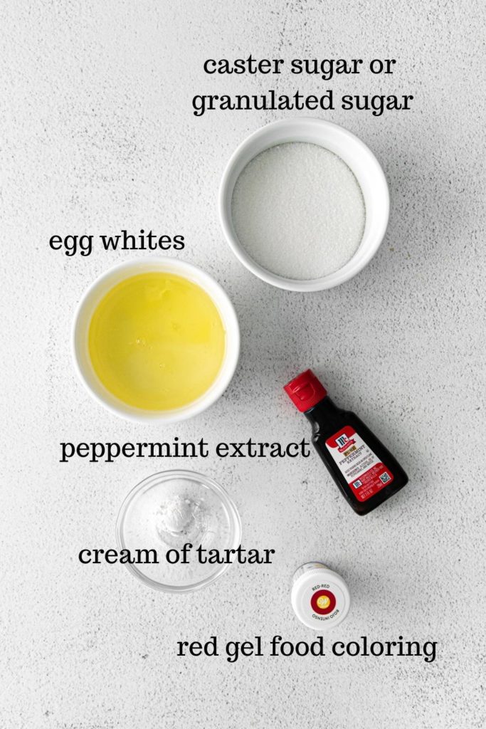 Ingredients for the best peppermint meringue recipe.