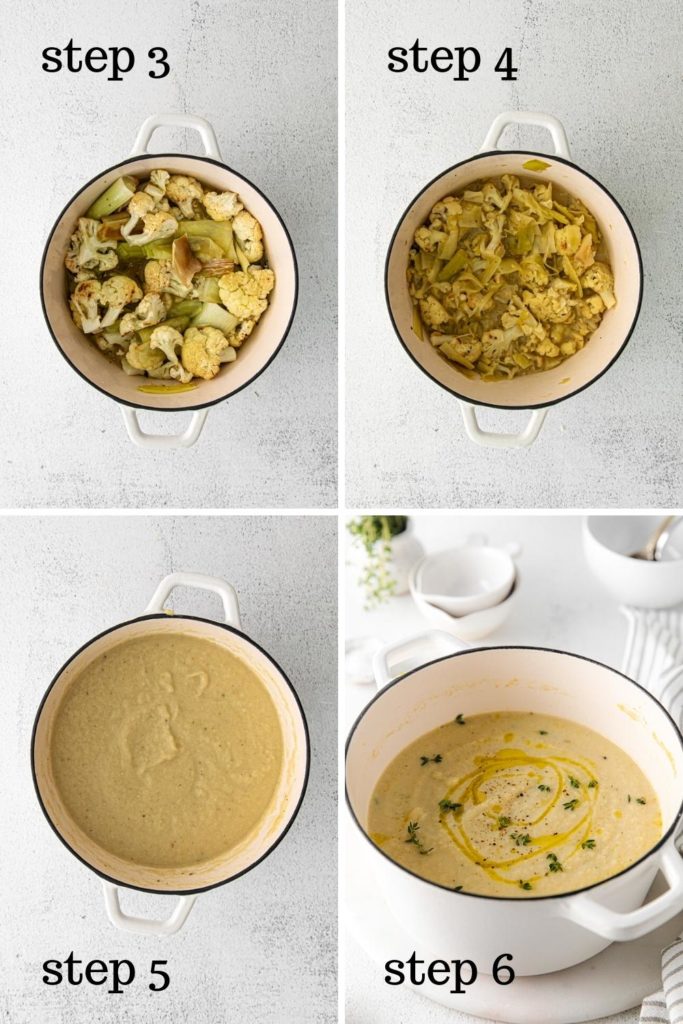 How to make creamy cauliflower leek soup, step by step.