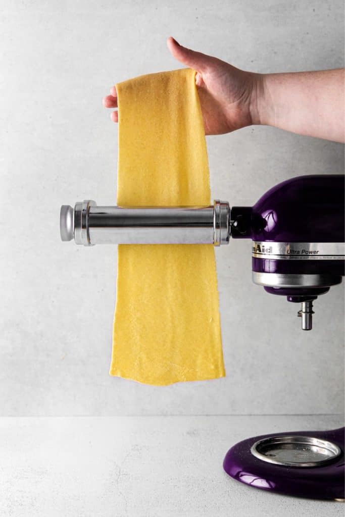 How to make pasta dough with a KitchenAid stand mixer and pasta attachment.