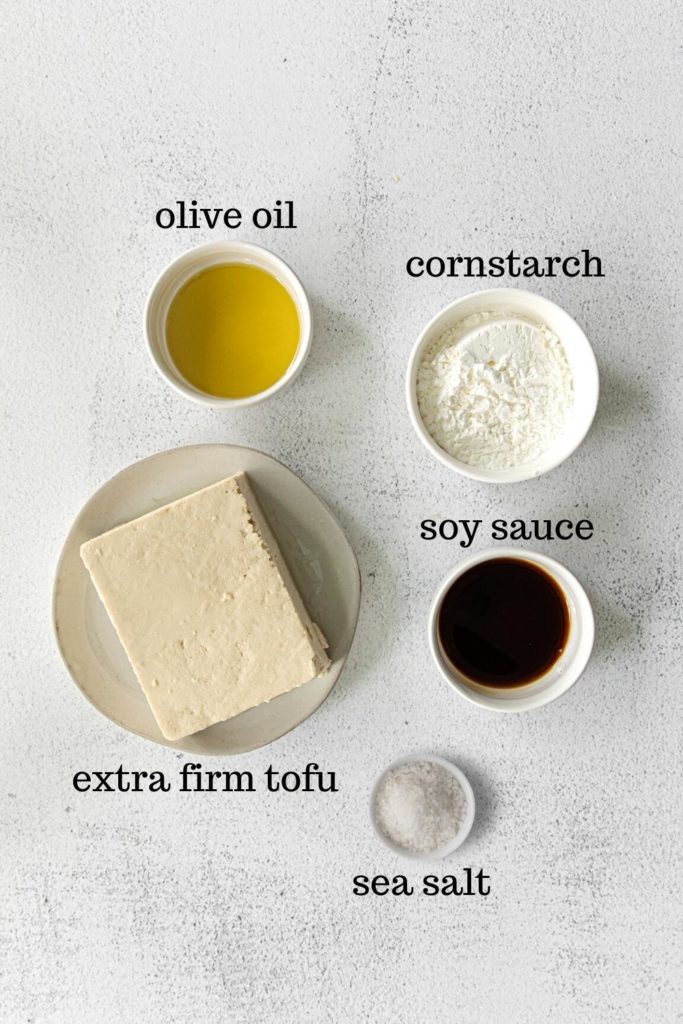 Ingredients for crispy air fryer tofu.