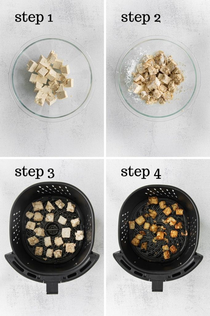 How to make crispy air fryer tofu in 4 easy steps.