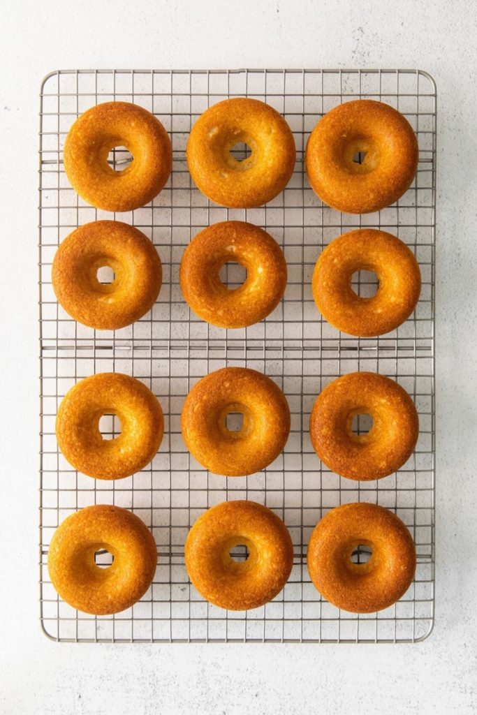 One dozen baked Easter donuts on a metal cooling rack.