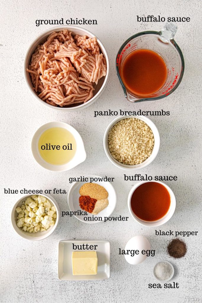 Ingredients for buffalo chicken meatballs recipe.