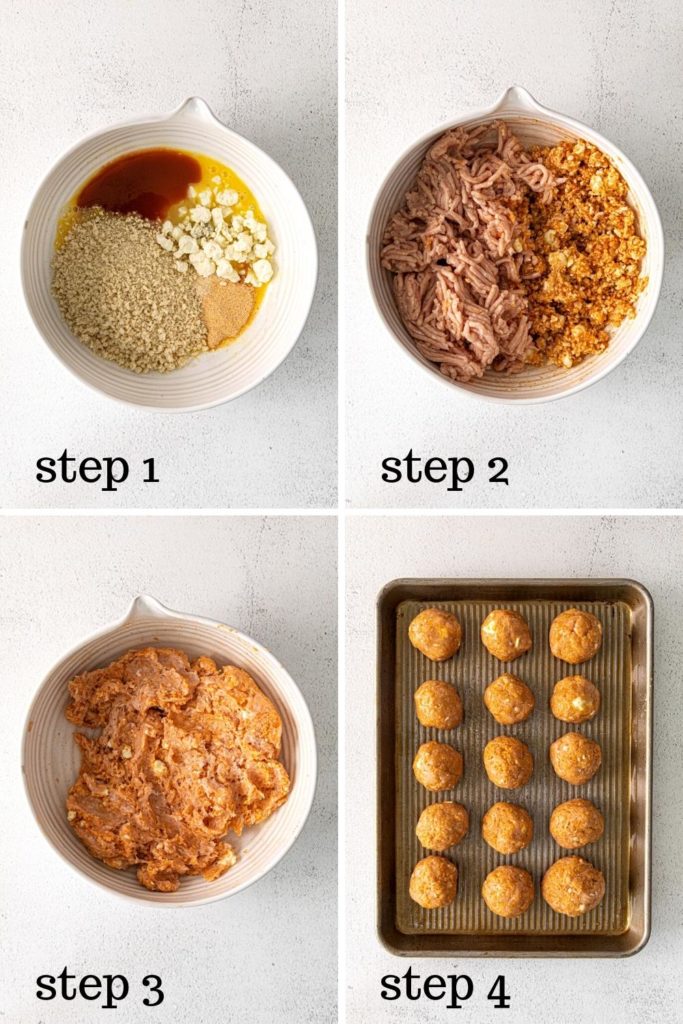 How to make buffalo chicken meatballs in 4 easy steps.