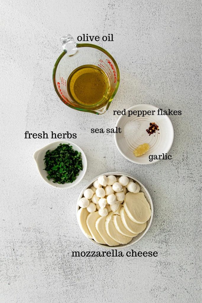 Ingredients for marinated cheese.