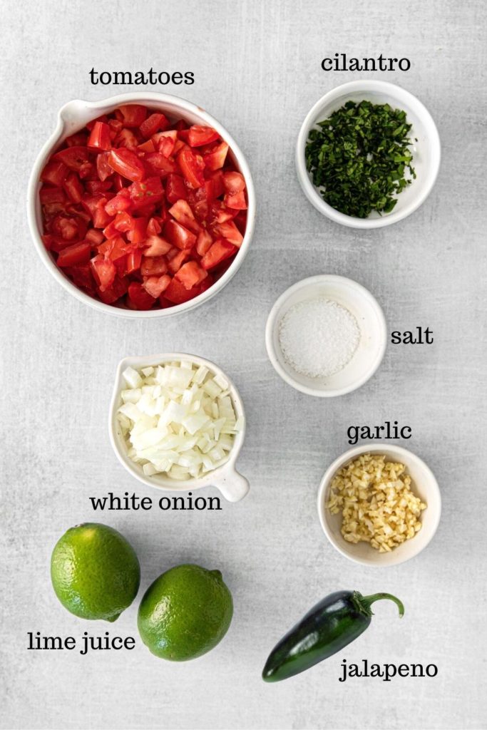 Ingredients for authentic pico de gallo recipe from Mexico.