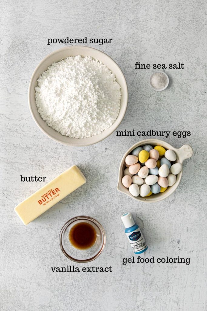 Ingredients for pastel blue robin's egg buttercream frosting.