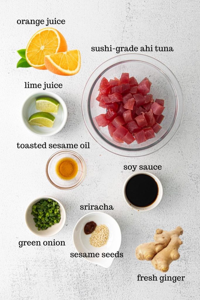 Spicy Ahi Tuna Poke Bowl Ingredients.
