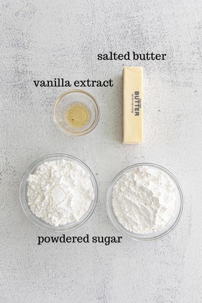 Ingredients for vanilla buttercream frosting.
