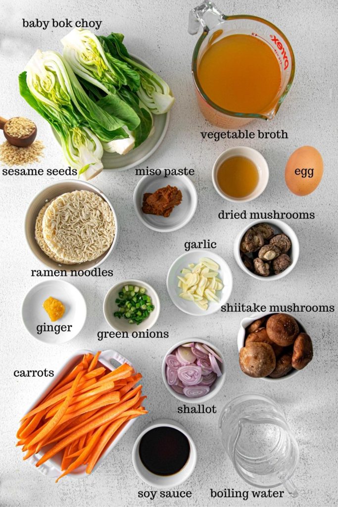 Ingredients for mushroom ramen.