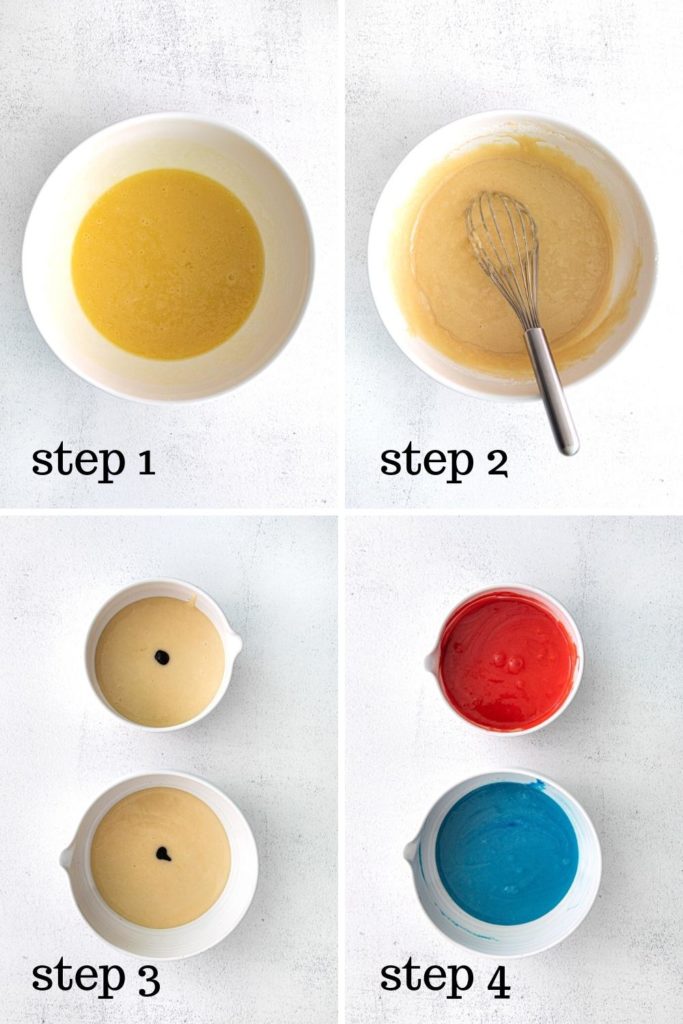 How to make red, white & blue cupcake batter for patriotic American Flag cupcakes.