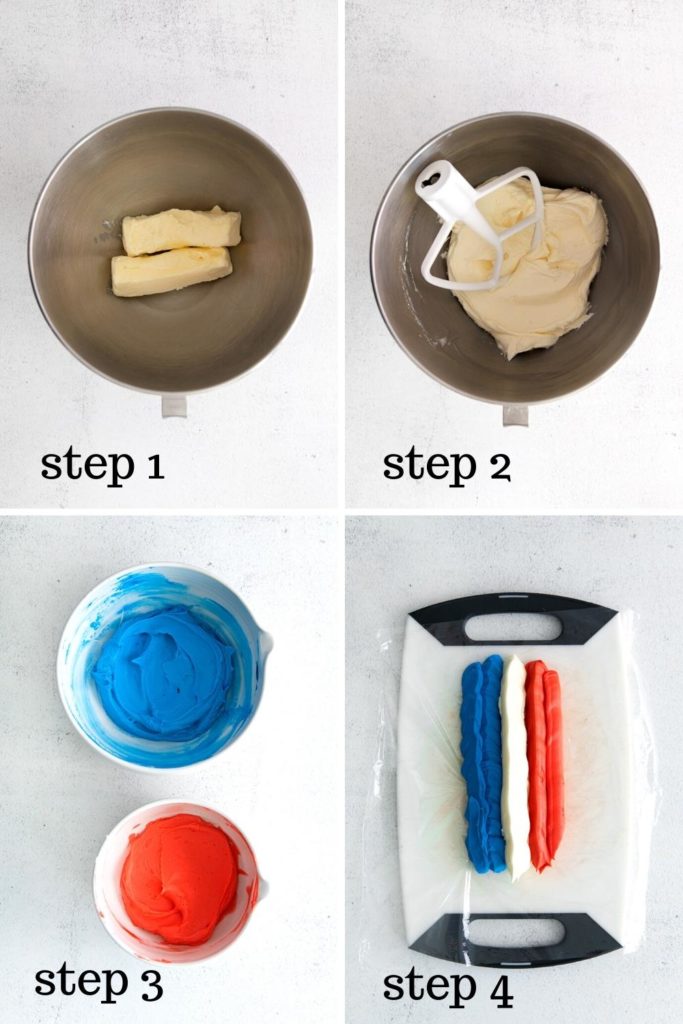 How to create tri-colored frosting for patriotic swirled frosting.