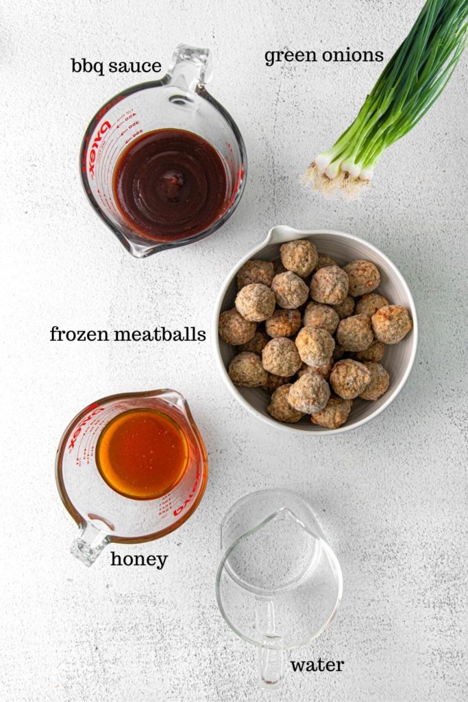 Ingredients for BBQ meatball recipe cooked in a crockpot.