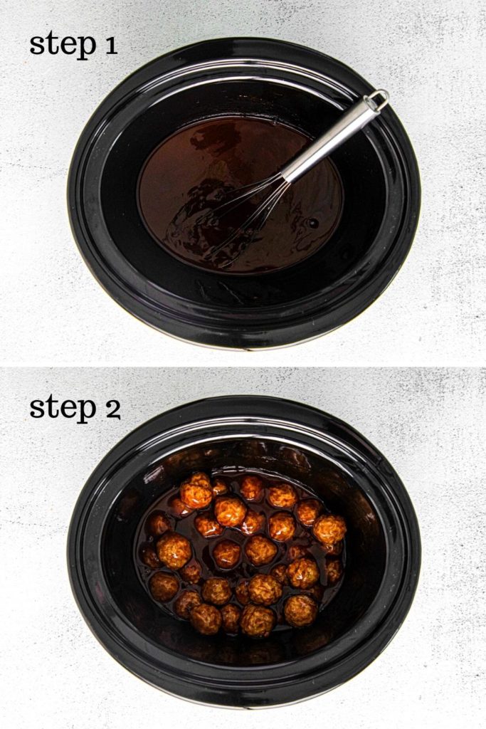 How to make meatball appetizers in the slow cooker in 2 easy steps.