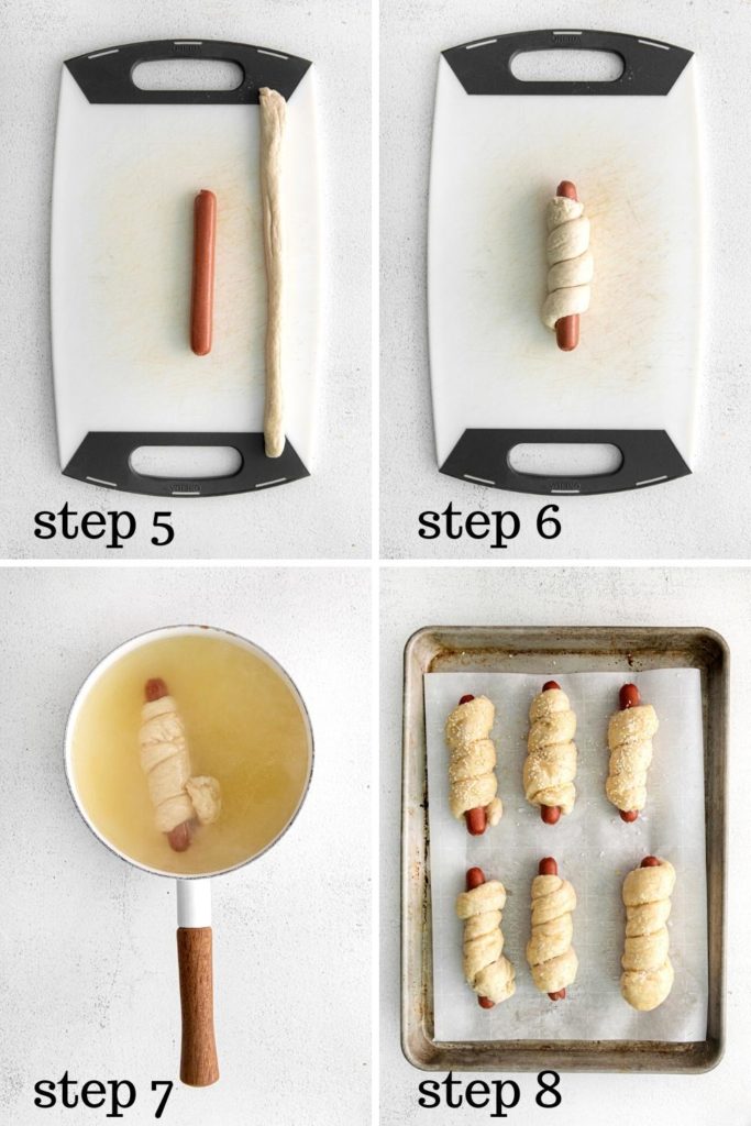 How to wrap, boil and bake pretzel dogs in 4 easy steps.