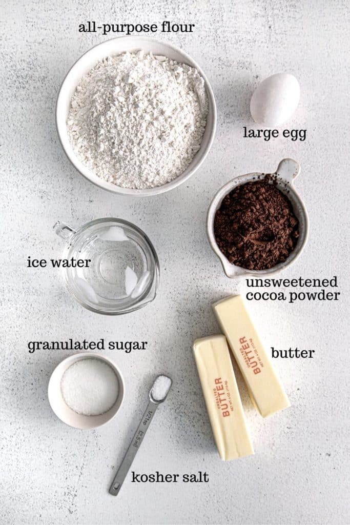 Ingredients for chocolate pastry crust.