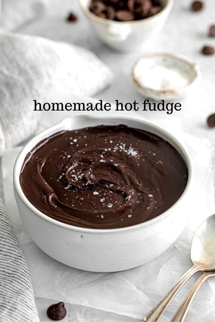 Homemade hot fudge topping in a bowl for making chocolate fudge pop tarts.