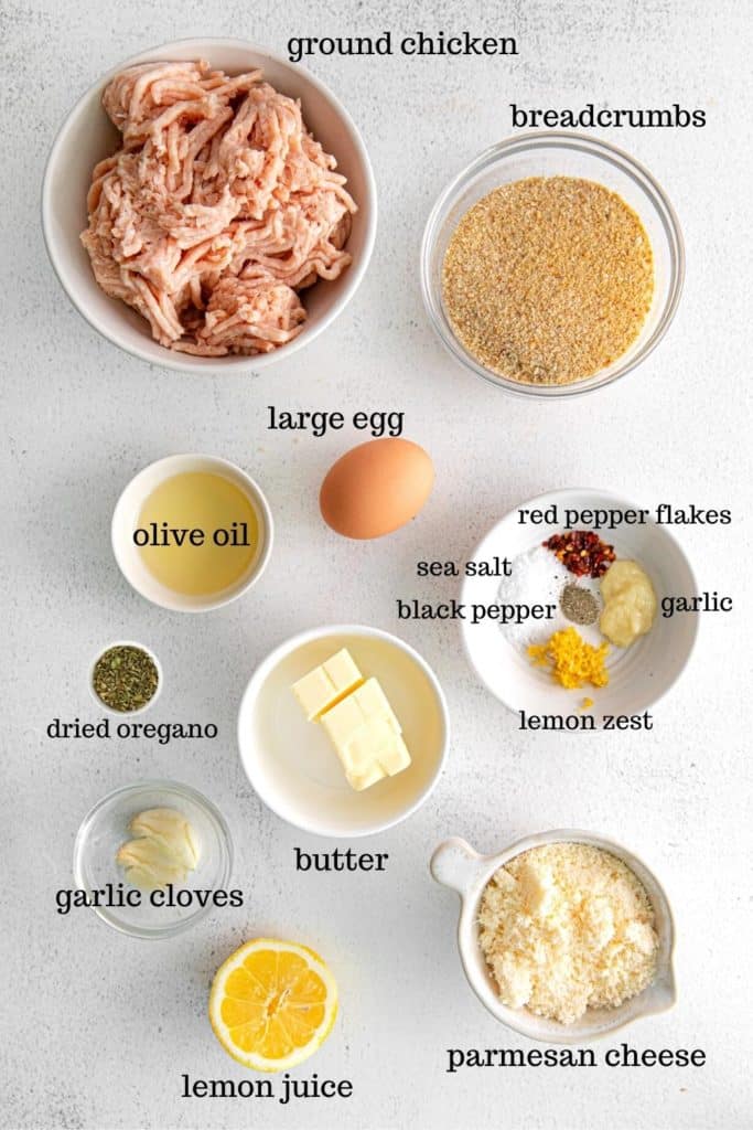 Ingredients for air fryer lemon butter chicken meatballs.