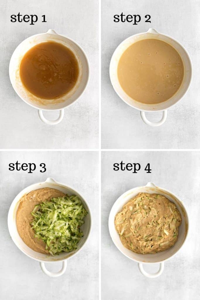 How to assemble best zucchini bread batter in 4 easy steps.