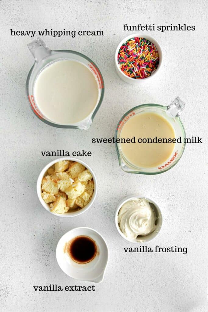 Ingredients for birthday cake ice cream.