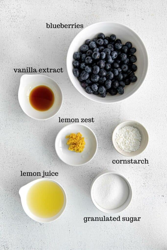 Ingredients for blueberry pie filling recipe.