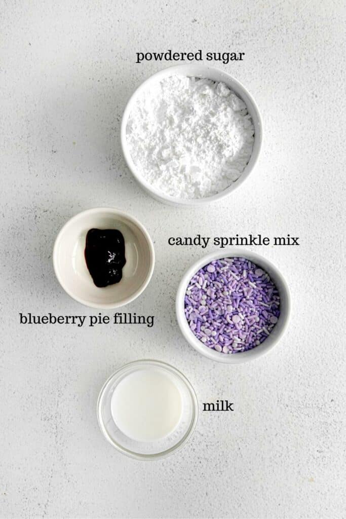 Ingredients for blueberry glaze.