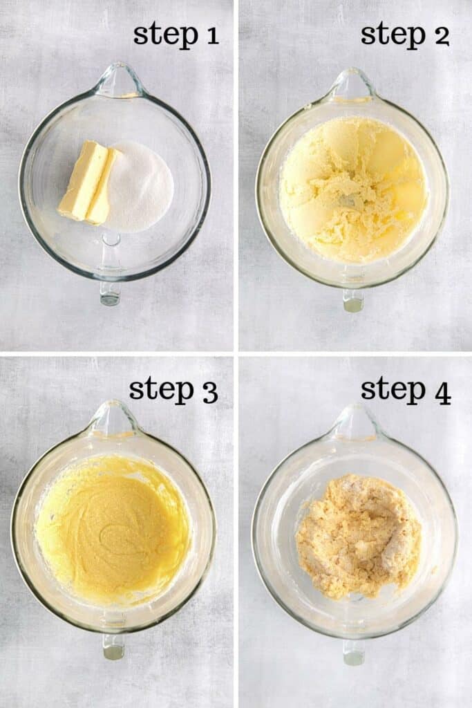 How to make the batter for peach cobbler pound cake in 4 easy steps.