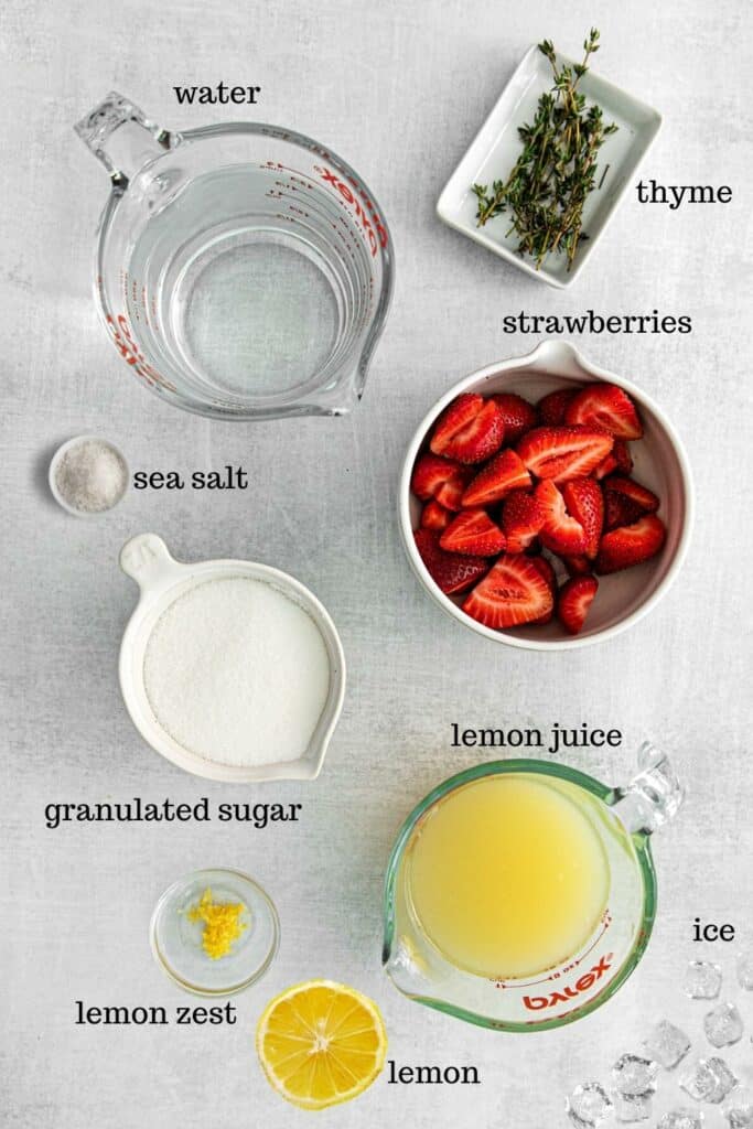 Ingredients for strawberry lemonade.