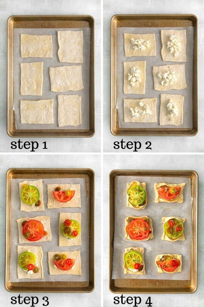 How to make a puff pastry tomato tart (or tartlets) in 4 easy steps.