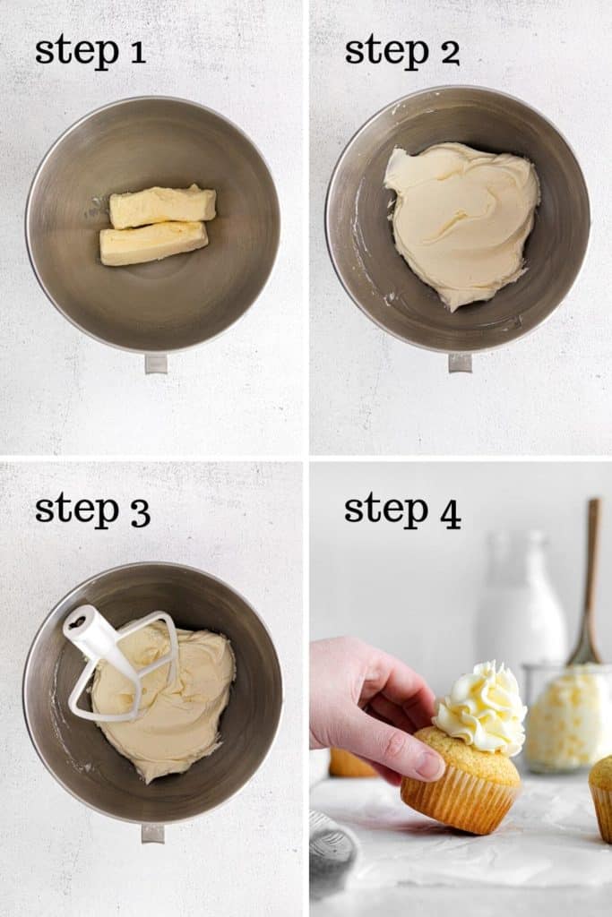 How to make and pipe vanilla buttercream frosting in 4 easy steps.