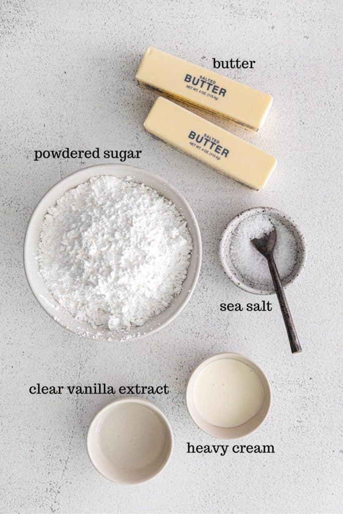 Ingredients for vanilla buttercream frosting.