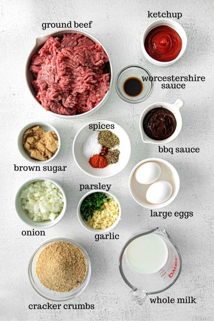 Ingredients for southern BBQ meatloaf recipe.