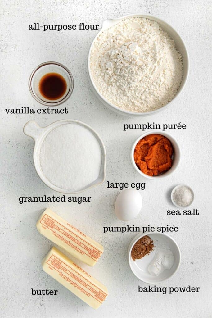 Ingredients for pumpkin sugar cookies.