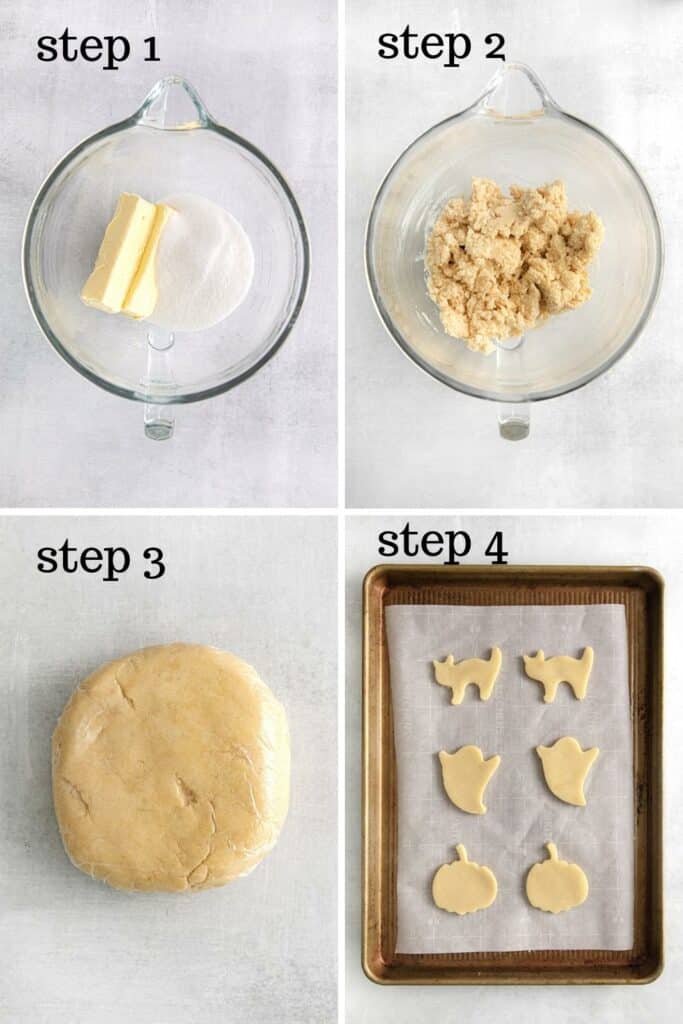 How to make the cookie dough for Halloween sugar cookies and cut it into shapes.