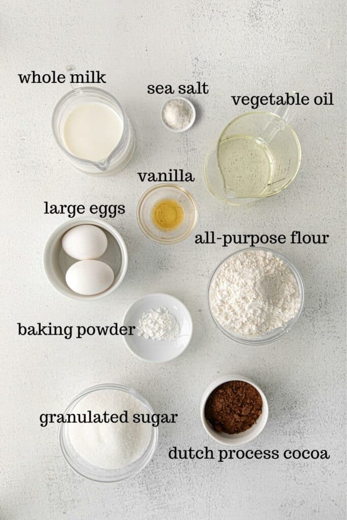 Ingredients for hot chocolate cupcakes.