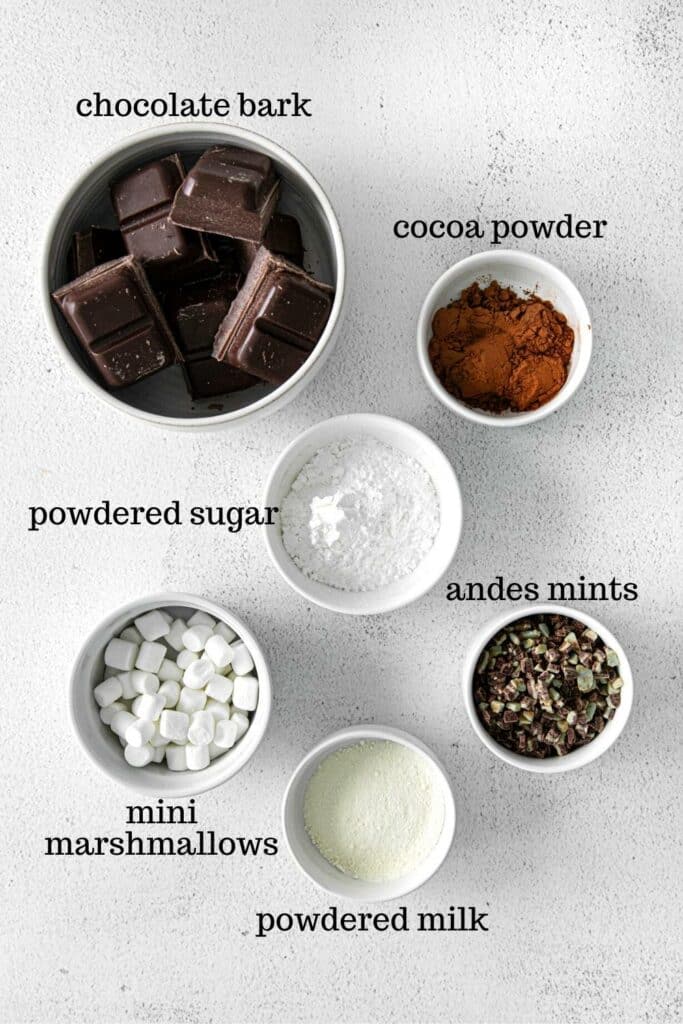 Ingredients for hot cocoa bombs recipe.
