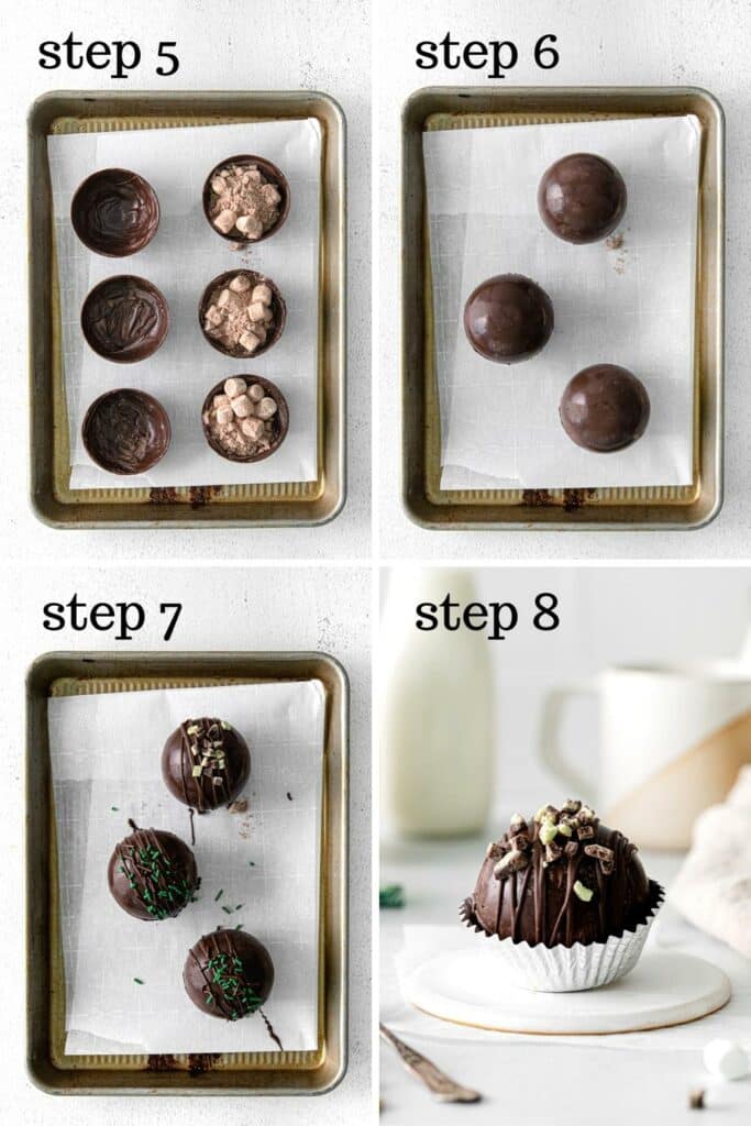 How to fill and seal the chocolate shells for hot cocoa bombs.
