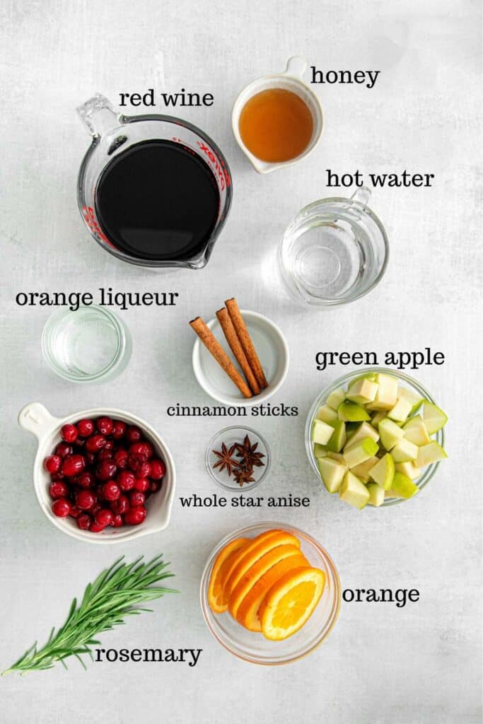 Ingredients for Christmas Sangria recipe.