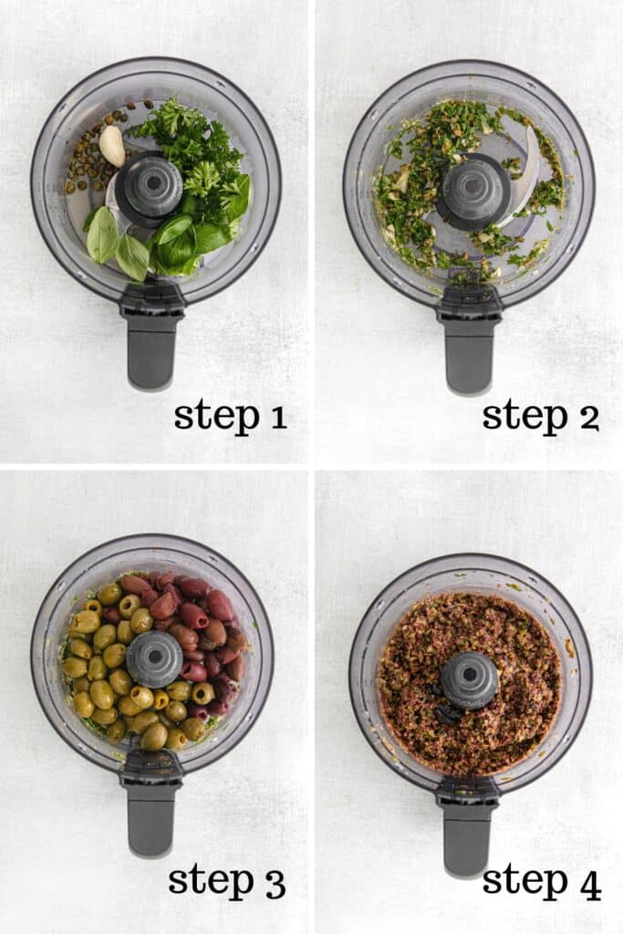 How to make olive dip in a food processor in 4 easy steps.