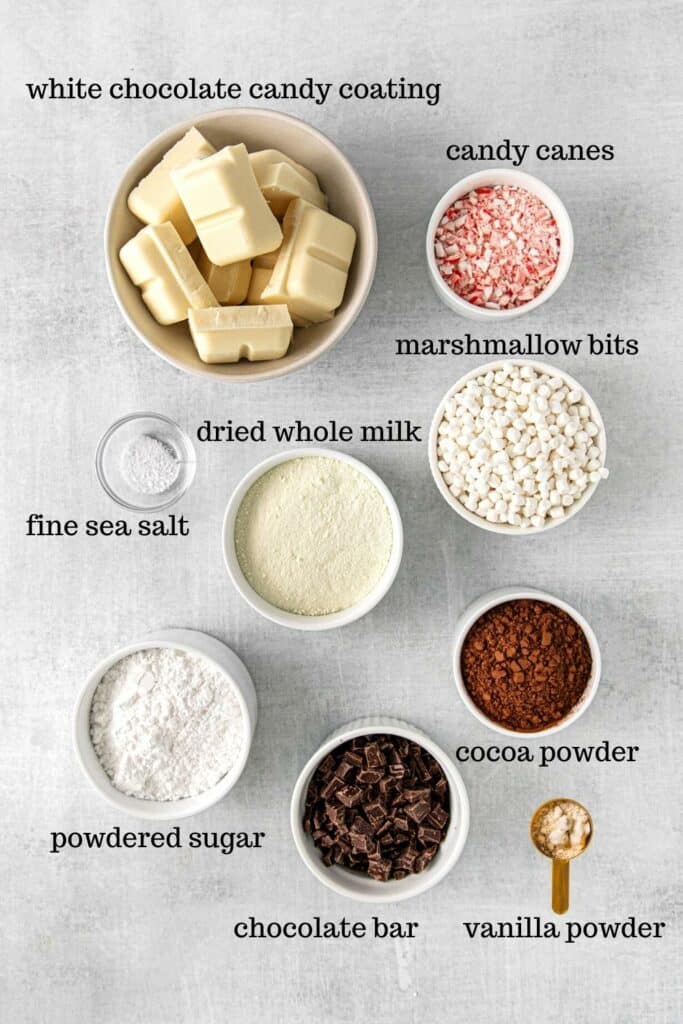 Ingredients for hot chocolate bomb recipe.