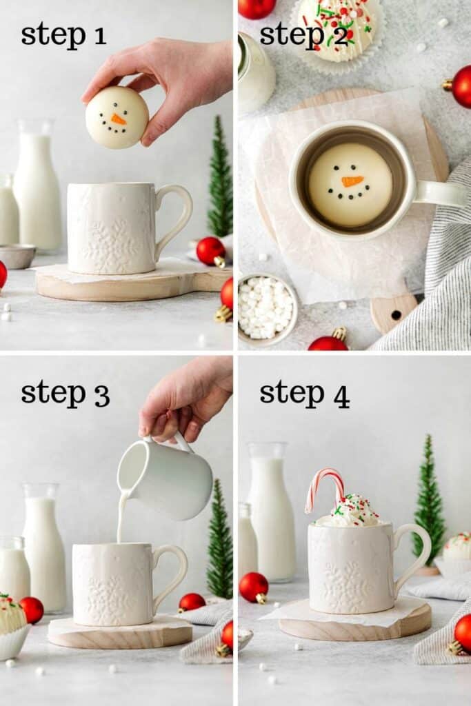 How to make Christmas hot chocolate with a holiday cocoa bomb.