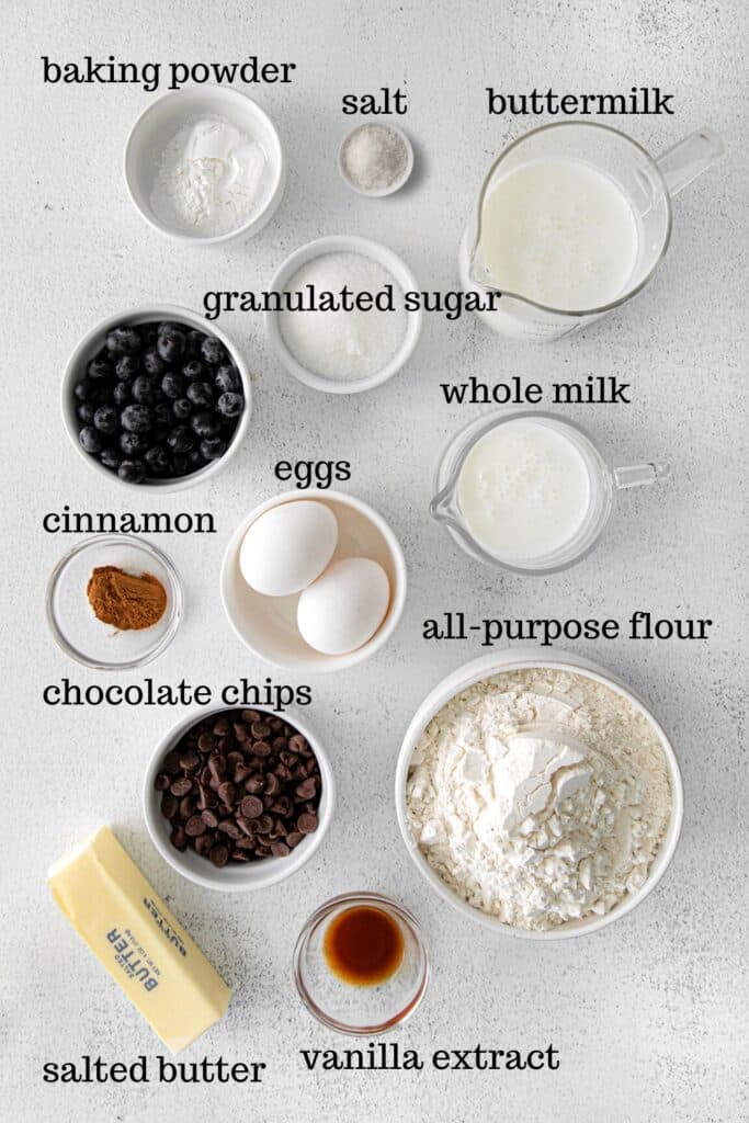 Ingredients for sheet pan pancakes recipe.