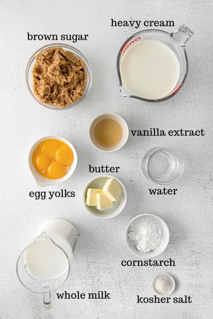 Ingredients for making Grandma's butterscotch pudding recipe.