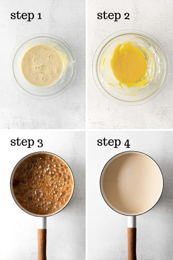 How to make butterscotch pudding from scratch on the stovetop (4 step-by-step images).