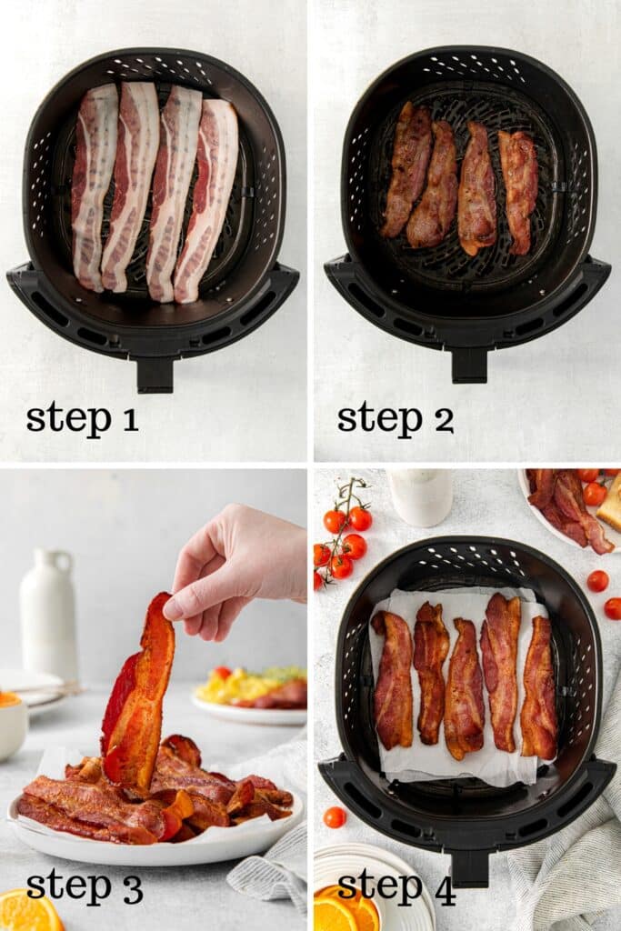 How to make crispy air fryer bacon, step by step.