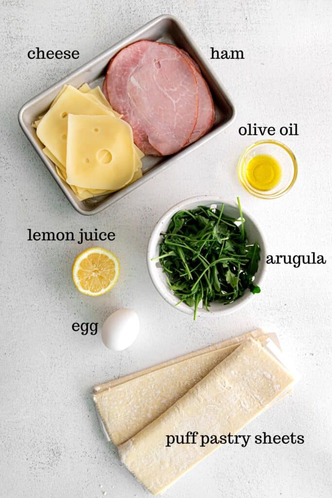 Ingredients for ham and cheese puff pastry.