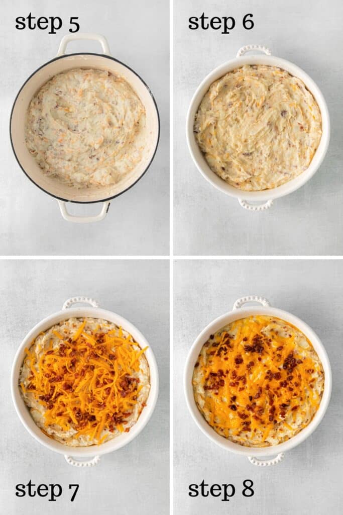 How to make twice-baked mashed potatoes with cheese, bacon and sour cream, step by step.